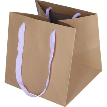 Dárková taška Papírová taška 25x25x25cm EKO, přírodní, sv.fialová ucha