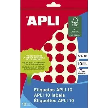 Samolepící etiketa Etikety, kruhové, červená, průměr 16mm, na ruční popis, 432 ks/bal., APLI