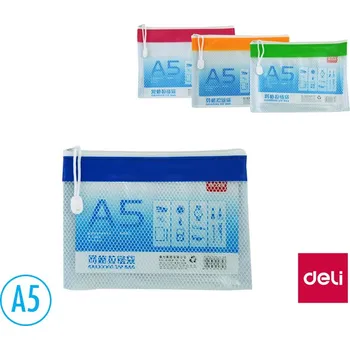 Spisové desky DELI na zip síťované - A5 / barevný mix