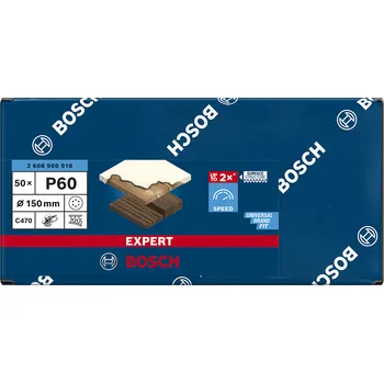 Brusný kotouč 50x Brusný papír pro excentrickou brusku na barvu na dřevu a tvrdé dřevo Bosch EXPERT C470 - 150mm, zrnitost 60, 6 otvorů (2608900918)