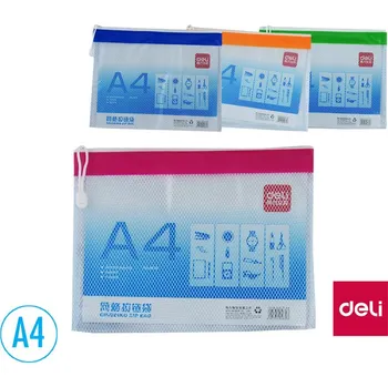 Spisové desky DELI na zip síťované - A4 / barevný mix