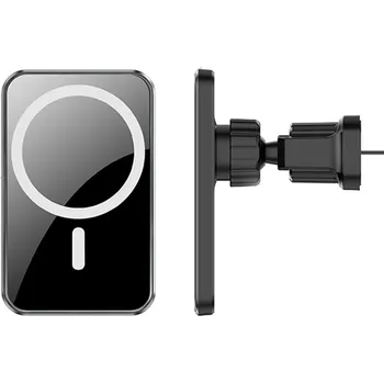 15W magnetická hliníková bezdrátová nabíječka magsafe s držákem do auta Barva: Černá