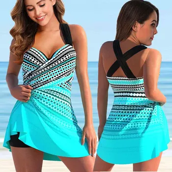 Dámské plavky Dámské plavky dvojdílné "Plus Size" tankiny s křížením pod košíčky Barva: modrá (8317-blue), Velikost: 4XL