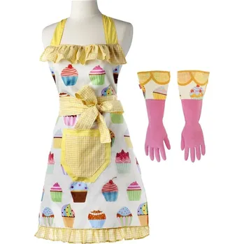 Kuchyňská zástěra Zástěra dámská a rukavice Lulu Rosa VIGAR (barva-bílá s dortíky)