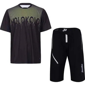 cyklistický dres HOLOKOLO Cyklistický MTB dres a kalhoty - FORCE MTB - černá/žlutá