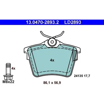 Brzdová destička Sada brzdových destiček, kotoučová brzda ATE 13.0470-2893.2