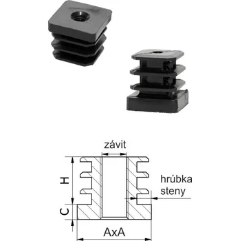 Šroub M8,A-30mm,H-20mm,C-6.2mm, černá, tloušťka stěny 2,0 mm, plastová čtvercová zátka s PE závitem