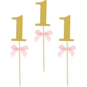 GODAN Zapichovátka do cupcaku 1. narozeniny - holka - růžové - 10 ks