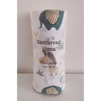 Přebalování PREM Zavinovací předepraná plena s potiskem Africká zvířata Bavlna - předepraná, 120/120 cm