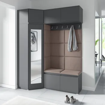 Předsíňová stěna Eka Předsíňová stěna s čalouněnými panely Trinity 38 - Grafit / Tmavá béžová 2305