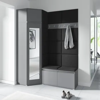 Předsíňová stěna Eka Předsíňová stěna s čalouněnými panely Trinity 37 - Grafit / Černá 2316