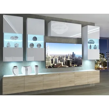 Obývací stěna Obývací stěna 300 cm Belini bílý lesk / dub sonoma Imperium 5 IMP 5/5/W/WDS/0/0