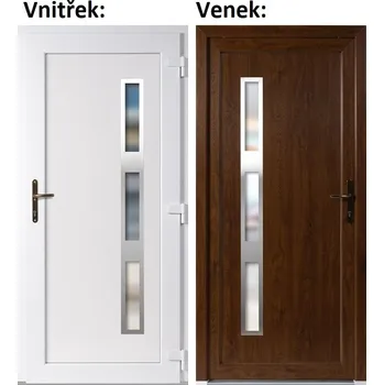 Vchodové dveře Plastové vchodové dveře Soft Julie Inox zlatý dub/bílá 100x210 cm, pravé