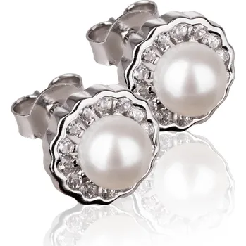 Náušnice Stříbrné náušnice s perlou a kyticí zirkonů okolo - Meucci SP95E