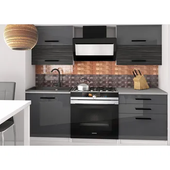 Kuchyňská linka Kuchyňská linka Belini 120 cm šedý lesk / královský eben s pracovní deskou Eleganta2 INF ELEGANTA2/2/WT/SHKS/0/B1