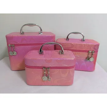 Šperkovnice Malina Kosmetický kufřík - set 3 kusů, tmavě růžový s duhovým odleskem