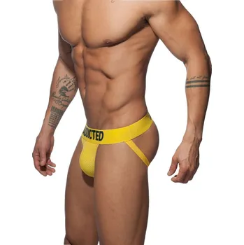 Pánské erotické prádlo Jocksy Addicted AD773 Push Up Mesh Jock žluté S, pánské síťované jocksy s push-up efektem