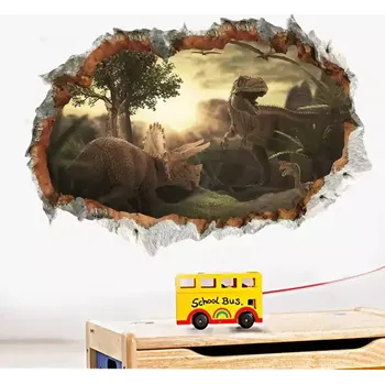 Samolepící dekorace Tapeta na zeď | samolepka na zeď 3D dinosauři - 50 x 70 cm - NACHOVÝ