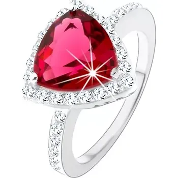 Prsten Stříbrný prsten 925, trojúhelník, růžový zirkon, blyštivý lem, výřezy - Velikost: 52