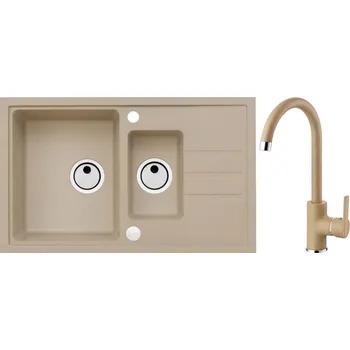 Granitový dřez Alveus Set Intermezzo 70 Granitový dřez s vaničkou a odkapem 780x480 mm + baterie Tonia 55, béžová, SETA380