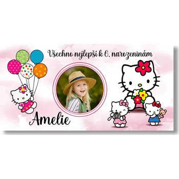 Personal Narozeninový banner s fotkou - Hello Kitty Rozměr banner: 130 x 260 cm