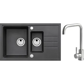 Granitový dřez Alveus Set Intermezzo 70 Granitový dřez s vaničkou a odkapem 780x480 mm + baterie Angel, černá, SETA20042