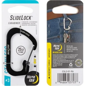NITE IZE SlideLock Stainless Steel Ocelová karabina s pojistkou, černá - velikost 3