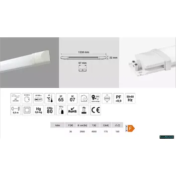 Průmyslové svítidlo LED prachotěsné svítidlo FLAT 36W 3900lm PC 4000K