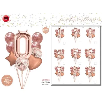 Balónek Sada nafukovacích balónků číslo "6" 9ks růžové