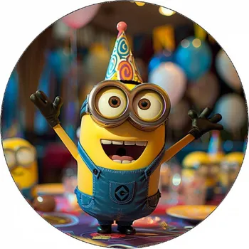 Přisada na vaření a pečení Jedlý papír Mimoň s narozeninovou čepičkou 19,5 cm