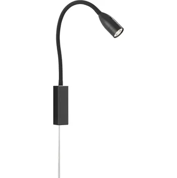 Nástěnné svítidlo Fischer Honsel 30170 STEN - Nástěnná LED černá čtecí lampička s husím krkem a bezdotykovým vypínačem, LED 5W, 420lm, 3000K (Čtecí nástěnná lampa nejen do ložnice nad postel)