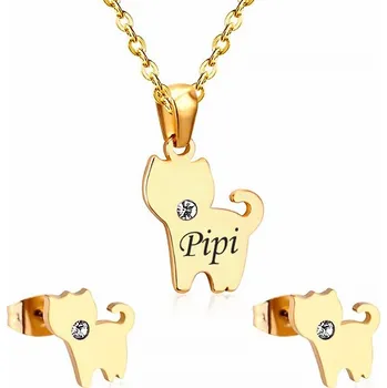 Souprava šperků Souprava náušnice a přívěsek s řetízkem z chirurgické oceli Kočičky pozlacené 18k