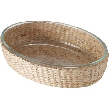 Keramický dřez Boltze Home Skleněná zapékací násoba, žáruvzdorné sklo OVAL + pletený koš