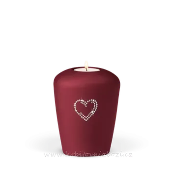 Smuteční dekorace Urna malá se srdcem Swarovski elements vínověčervená