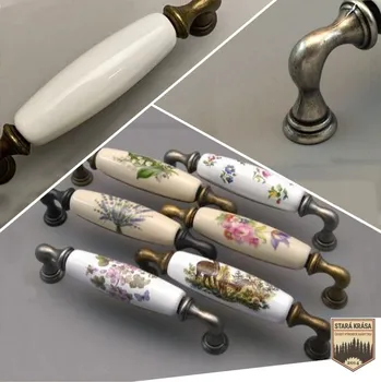Nábytkové kování Stará Krása - Own Imports Porcelánové úchytky s motivem Planá růže modrá 95