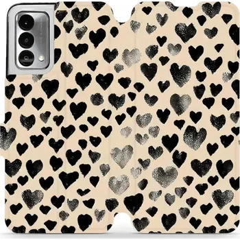 Pouzdro na mobilní telefon Flipové pouzdro Mobiwear - Realme GT Master Edition - VA51S Černá srdíčka (Knížkové flip pouzdro, obal, kryt na mobil Realme GT Master Edition - VA51S Černá srdíčka, materiál Umělá kůže + TPU - ochrana 360°, stojánek, silikonová vanička, magnetické zavírá