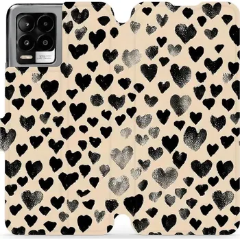 Pouzdro na mobilní telefon Flipové pouzdro Mobiwear - Realme 8 Pro - VA51S Černá srdíčka (Knížkové flip pouzdro, obal, kryt na mobil Realme 8 Pro - VA51S Černá srdíčka, materiál Umělá kůže + TPU - ochrana 360°, stojánek, silikonová vanička, magnetické zavírání)
