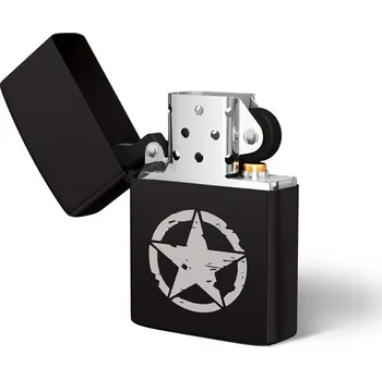 DRAGOWA benzínový zapalovač s gravírováním Star, černý