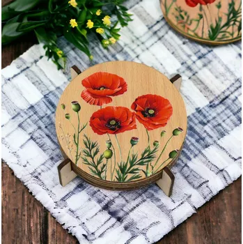 Podtácek art-wood.cz Dřevěné podtácky - vlčí mák
