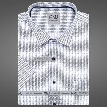 Pánská košile Pánská košile AMJ bavlněná, bílá s tmavě modrými kosočtverci, VKBR1380, krátký rukáv, regular fit, vel. 42