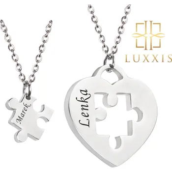 Přívěsek Vysoce leštěný ocelový přívěsek s řetízkem Srdce Puzzle Luxxis