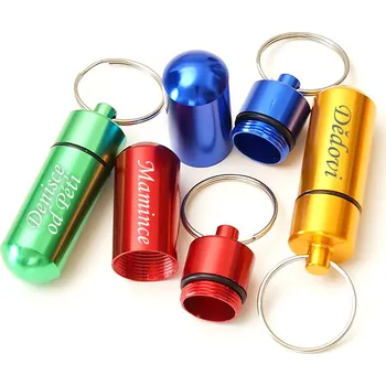 Lékovka Přívěsek vodotěsné kovové pouzdro na léky