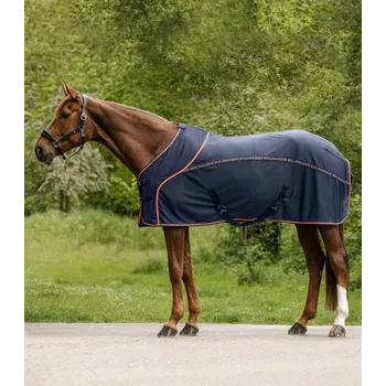 Deka pro koně Letní deka proti hmyzu WALDHAUSEN Cooler půlnoční modrá/oranžová 145 cm
