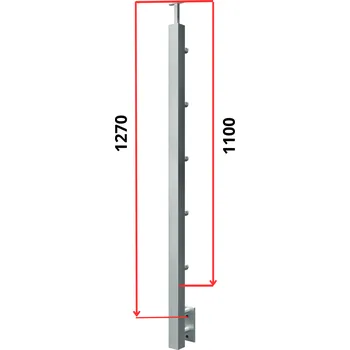 Zábradlí Hahn Steel Konfigurátor - nerezový sloupek O40*40mm - 5 x výplň O12mm - vnitřní, AISI 304 - brus, boční kotvení Typ držáku madla: Model 0718.242 - kulaté madlo ⌀42,4mm, Výška sloupku - nad podlahou: 1100mm, Parametry sloupku pod úrovní podlahy: 60*170mm