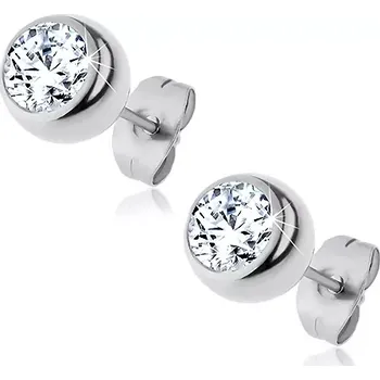 Náušnice Ocelové náušnice stříbrné barvy, kulička se vsazeným čirým zirkonem