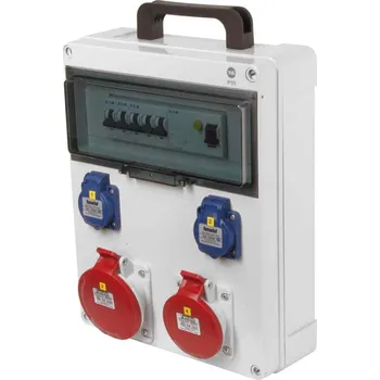 Rozvaděč Zásuvková skříň přenosná IP54 2x230V/16A, 1x400V/16A/5p, 1x400V/32A/5p s jistěním 2xPL6-B16/1, 1xPL6-B16/3 a proudovým chráničem PF6-40/4/003-A 340x270x120mm Famatel ZSF20101000.1 /5813