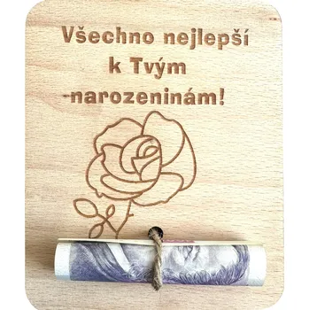 Barcanox Dřevěná dárková karta na peníze - Všechno nejlepší