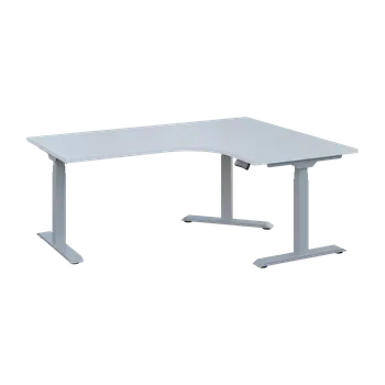 Psací stůl FLEXIERGO 90 180-140 výškově nastavitelný stůl, rohový, pravý, kovová podnož stříbrná, deska 25 mm, široký 1800 mm, bílá