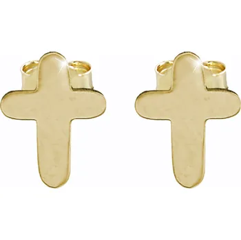 Módní doplněk JSB bijoux s.r.o. Zlaté ocelové náušnice puzety malý plochý křížek zaoblený bez krystalů