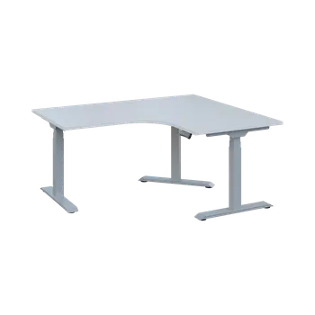 Psací stůl FLEXIERGO 90 160-140 výškově nastavitelný stůl, rohový, pravý, kovová podnož stříbrná, deska 25 mm, široký 1600 mm, bílá